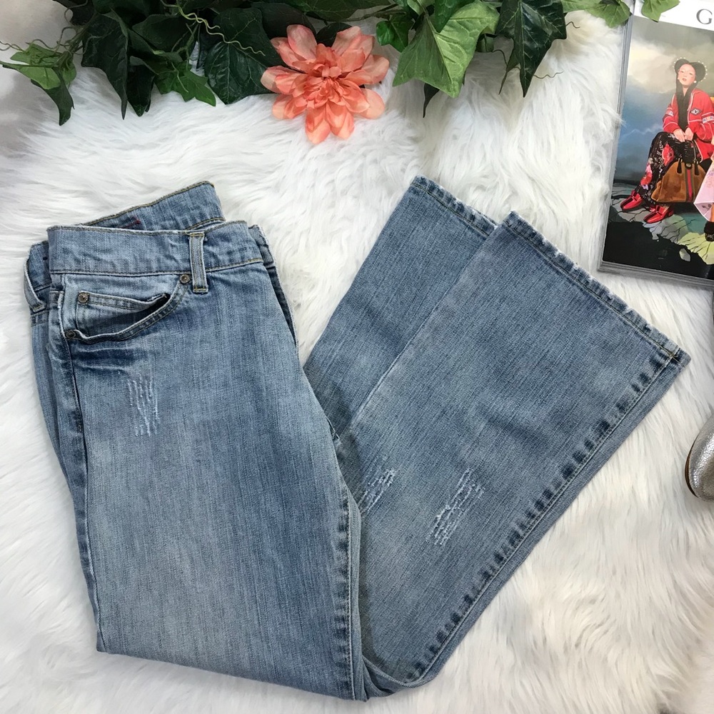 KALI DENIM Distressed Faded Bootcut Jeans